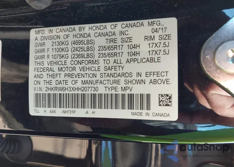 2017 Honda Cr-V Lx z USA, uszkodzony, nr VIN 2HKRW6H3XHH207730